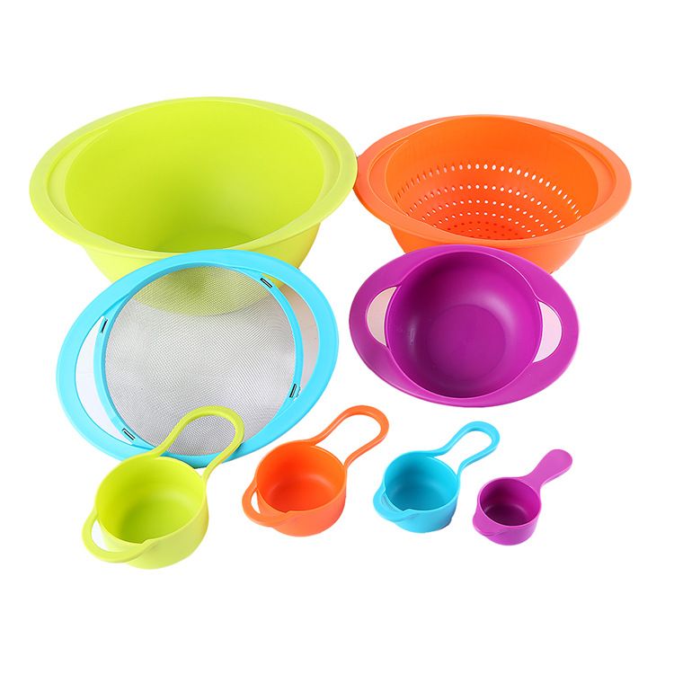 义乌好货收纳彩虹塑料厨具八件套烘焙套装量勺面粉筛滤水料理详情图3