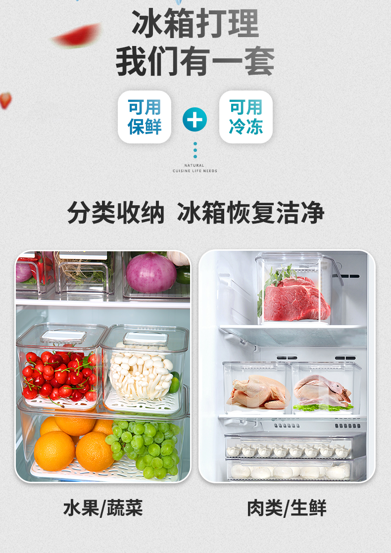 艾美诺 水果蔬菜保鲜沥水带盖塑料食品储物盒厨房冰箱收纳详情图2