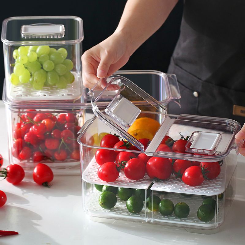艾美诺冰箱水果蔬菜保鲜沥水带盖塑料食品储物盒厨房冰箱收纳盒详情图1