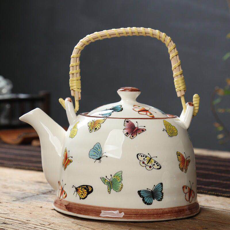 茶壶中国风蝴蝶图案大提壶简约大方大容量图