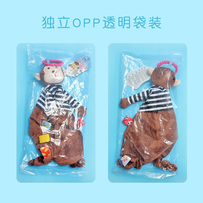 新生儿卡通动物安抚巾带摇铃彩色标签兔子猴子玩偶安抚玩具详情图13