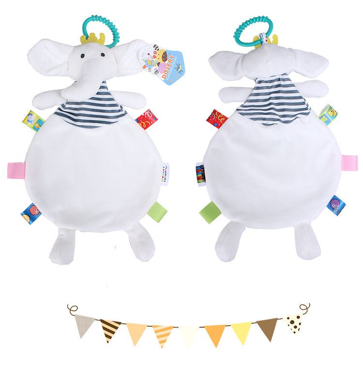 新生儿卡通动物安抚巾带摇铃彩色标签兔子猴子玩偶安抚玩具详情图11