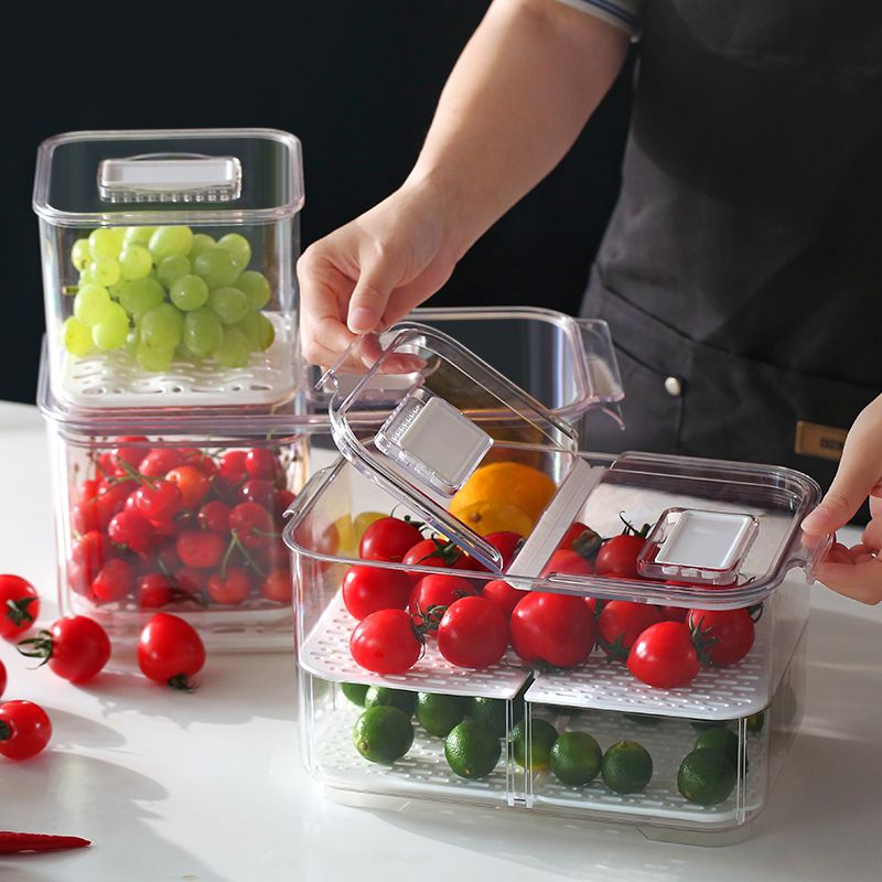艾美诺 水果蔬菜保鲜沥水带盖塑料食品储物盒厨房冰箱收纳详情图3