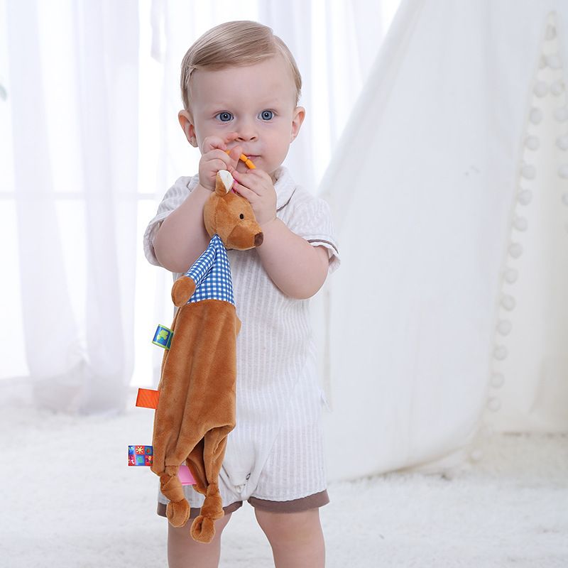 新生儿卡通动物安抚巾带摇铃彩色标签兔子猴子玩偶安抚玩具详情图12