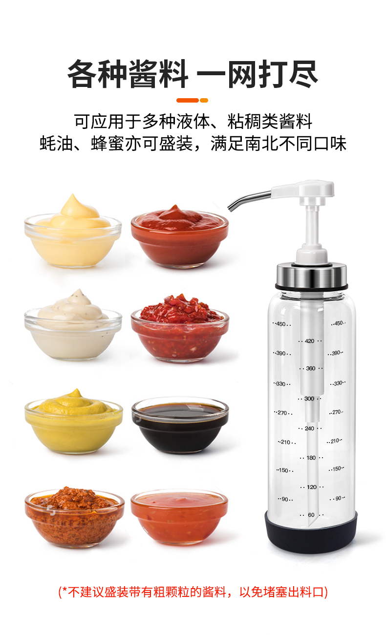 Wholesale of Ameno pump head quantitative honey oyster sauce bottle press oil pot large press spout glass sauce squeezing bottle detail image 4