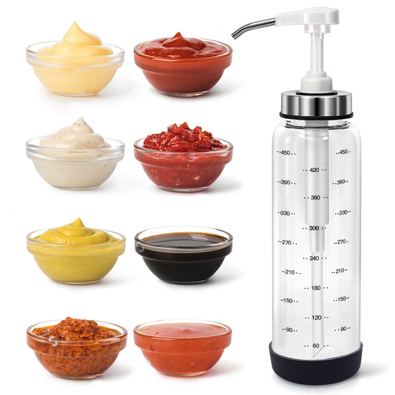 Wholesale of Ameno pump head quantitative honey oyster sauce bottle press oil pot large press spout glass sauce squeezing bottle Item Picture