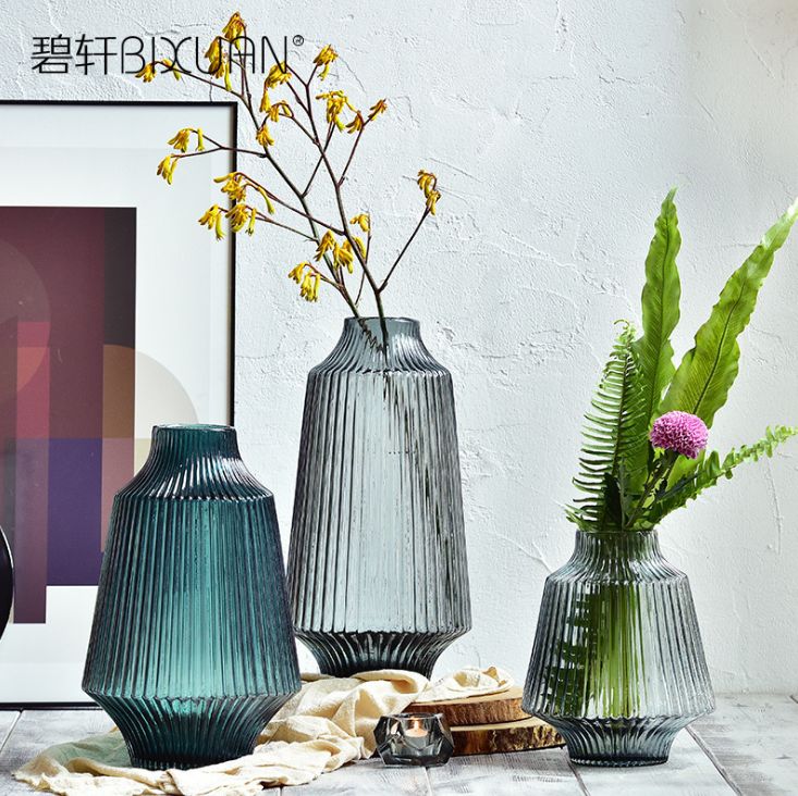 Yiwu Selection hot style vertical stripes creative simple stained glass vase soft decoration design new home furnishing pieces thumbnail