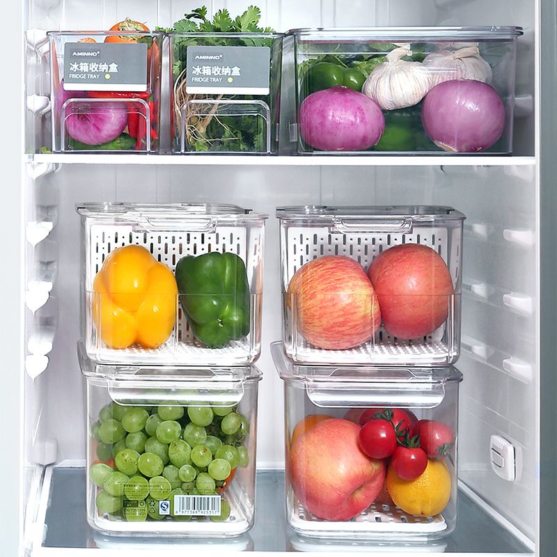 Emino fruit and Vegetable preservation, draining, covered plastic food storage box, kitchen and refrigerator storage box Item Picture