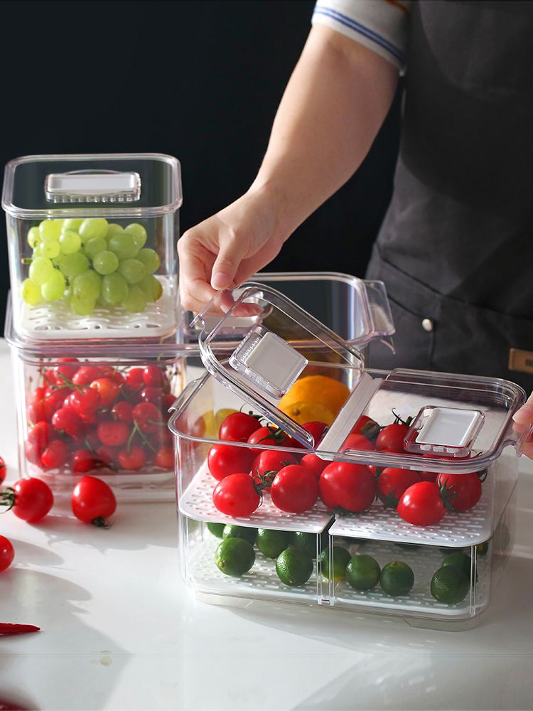 艾美诺水果蔬菜保鲜沥水带盖塑料食品储物盒厨房冰箱收纳盒批