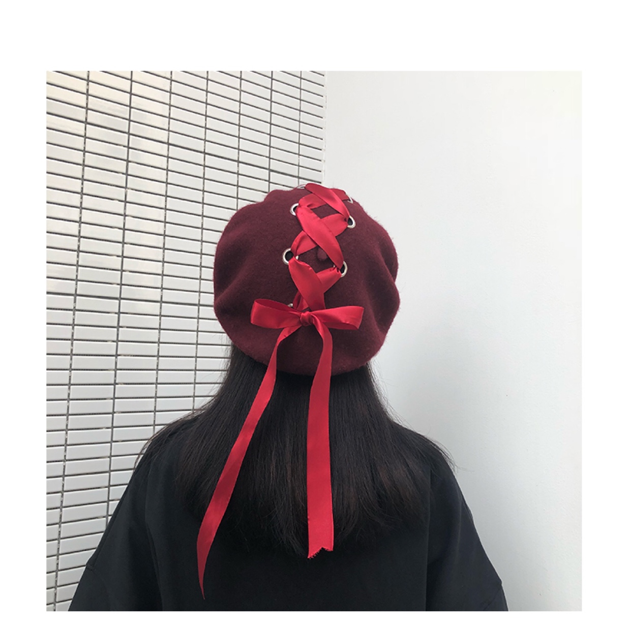 Full wool thickened felt air-eye bow knitted fashion hat for women thumbnail
