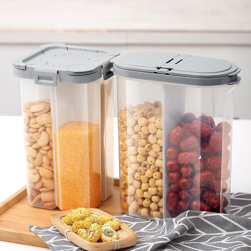 艾美诺食品塑料储物盒带盖豆类密封罐五谷杂粮分格收纳盒批发2.3L