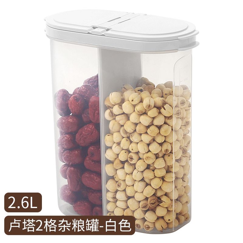 Ameno Food Plastic transparent Storage box with lid, sealed bean jar, grain and cereal compartments, 2.6L Specification image