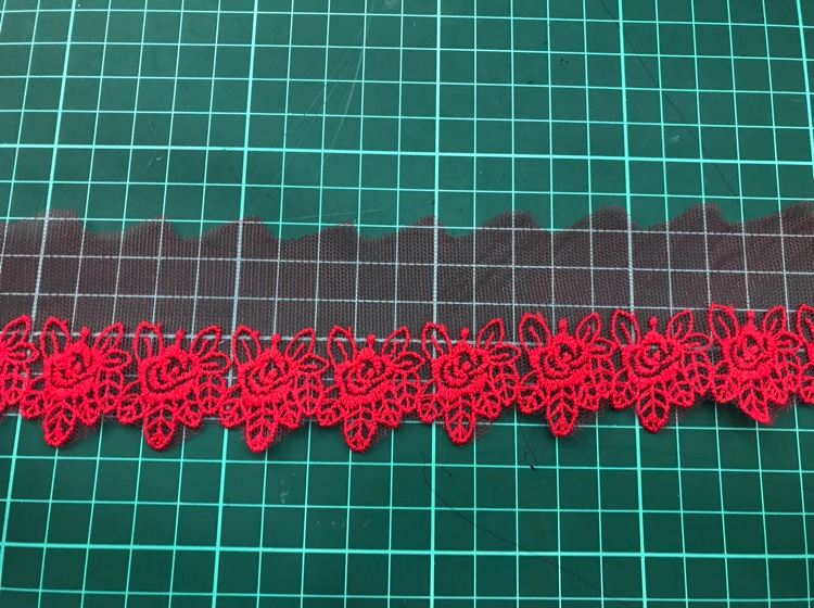 Cotton thread transparent net with single-sided embroidered lace