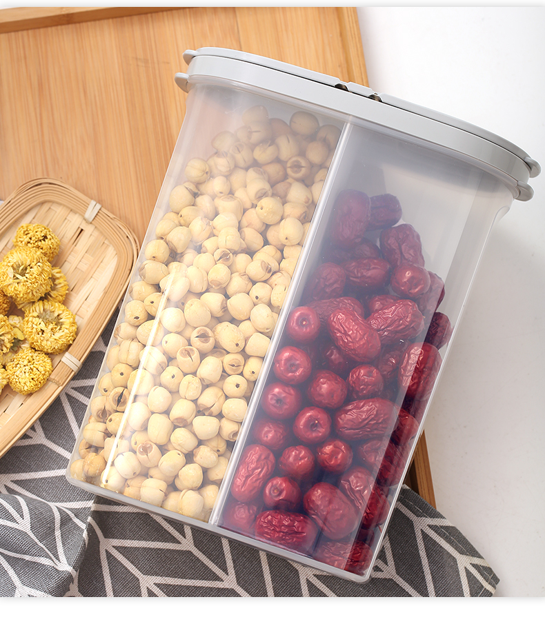 艾美诺食品塑料透明储物盒带盖豆类密封罐五谷杂粮分格收纳盒2.6L详情图12
