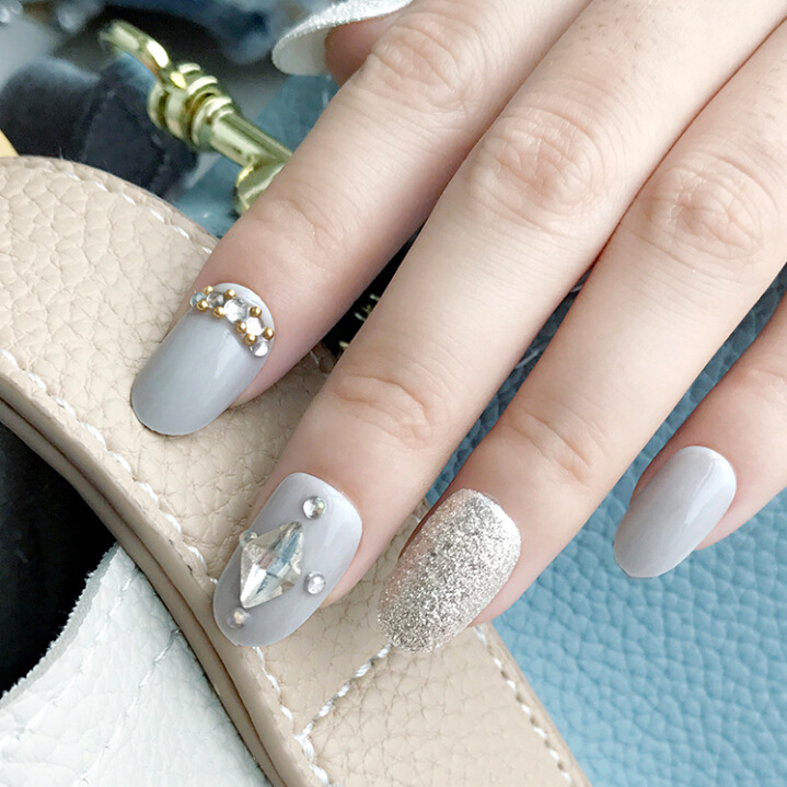 3D fashion bride nail, diamond-encrusted false nail clips, nail art piece set, decorative adhesive backing, discounted goods, diamond-encrusted round head wearable nail pic 3