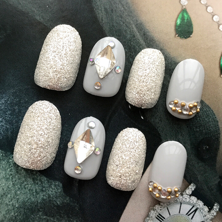 3D fashion bride nail, diamond-encrusted false nail clips, nail art piece set, decorative adhesive backing, discounted goods, diamond-encrusted round head wearable nail pic 1