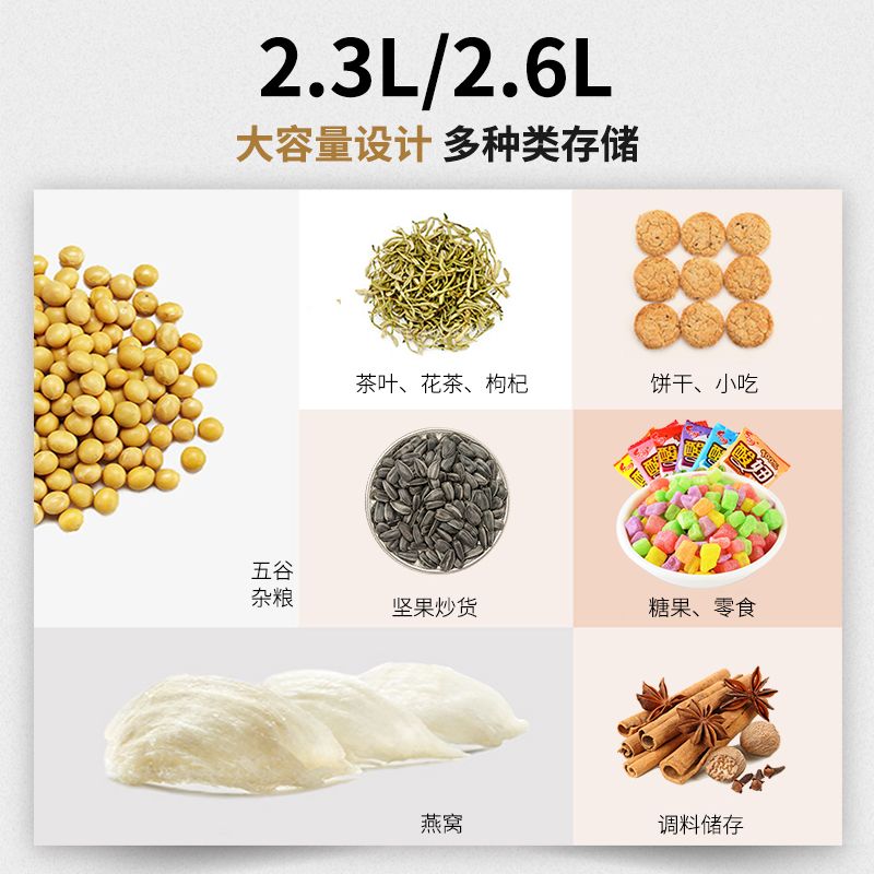 艾美诺食品塑料储物盒带盖豆类密封罐五谷杂粮分格收纳盒批发2.3L详情图6