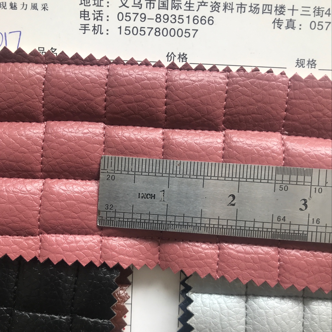 皮革刺绣绗缝正格子PVC亮皮荔枝纹海绵弹力布起泡箱包皮带家装床头背景工艺品细节图