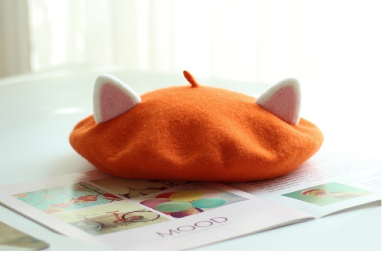 Children's hats, autumn and winter hats, fashionable and cute, fine wool knitted felt, cartoon cat ears, Bailey cap with fan, baseball cap details Picture