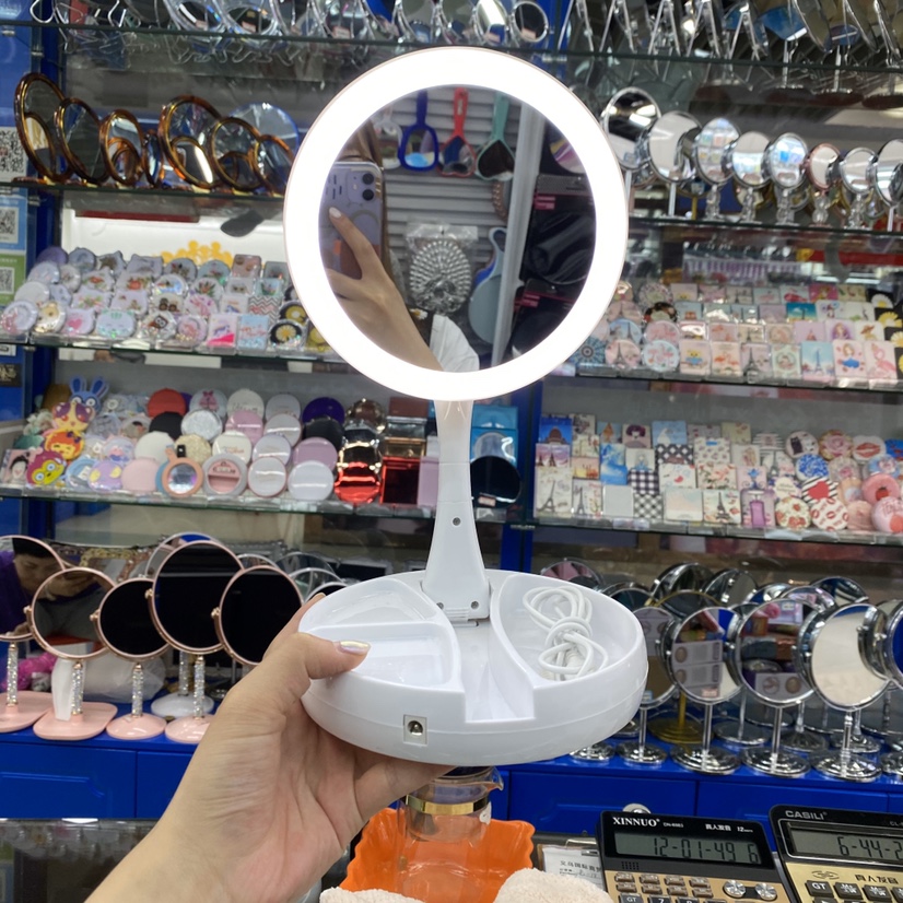 LED折叠坐台镜（可电池可插电 一面平镜一面10倍放大亚克力镜）