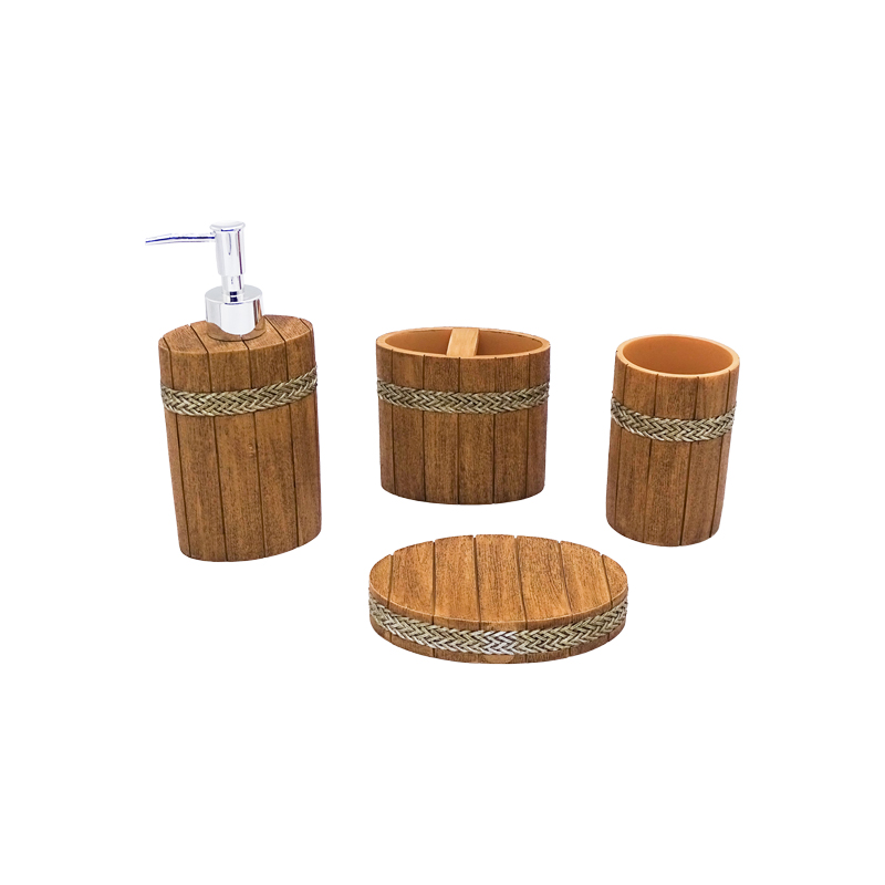 Wood Grid Resin Bathroom Toiletries 4-Piece Bathroom Toiletries Lotion Bottle Mouthwash Cup Toothbrush Holder Soap Box full figure