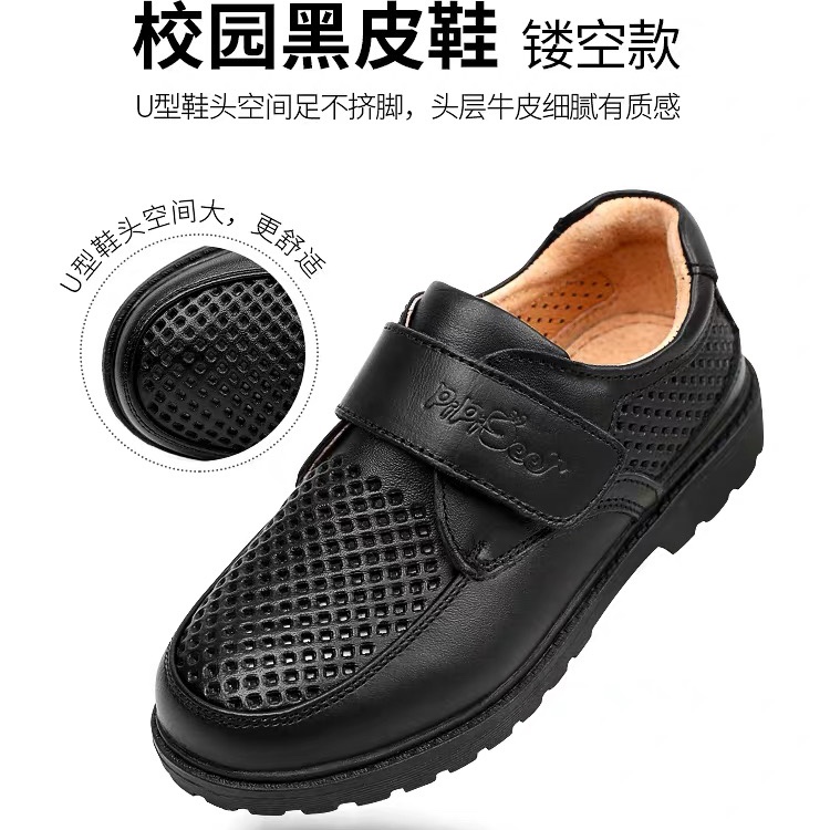 男童皮鞋2020新款夏季真皮儿童鞋软底黑色英伦风中小学生鞋韩版潮产品图