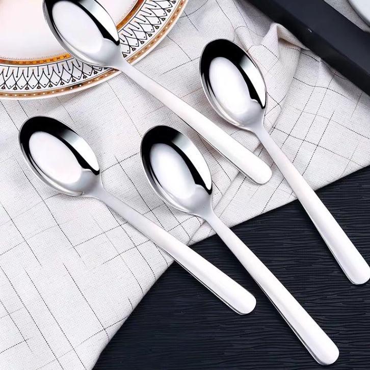 304 stainless steel flat-bottomed spoon, long-handled stainless steel soup spoon, thickened and deepened children's soup spoon details Picture