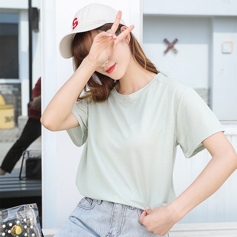 夏季女士T恤 韩版纯色亮丝短袖凉凉装冰丝女装图