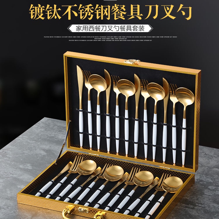 High-end 304 stainless steel knife and fork set, European-style Western dining tableware, household steak knife and fork set Specification image