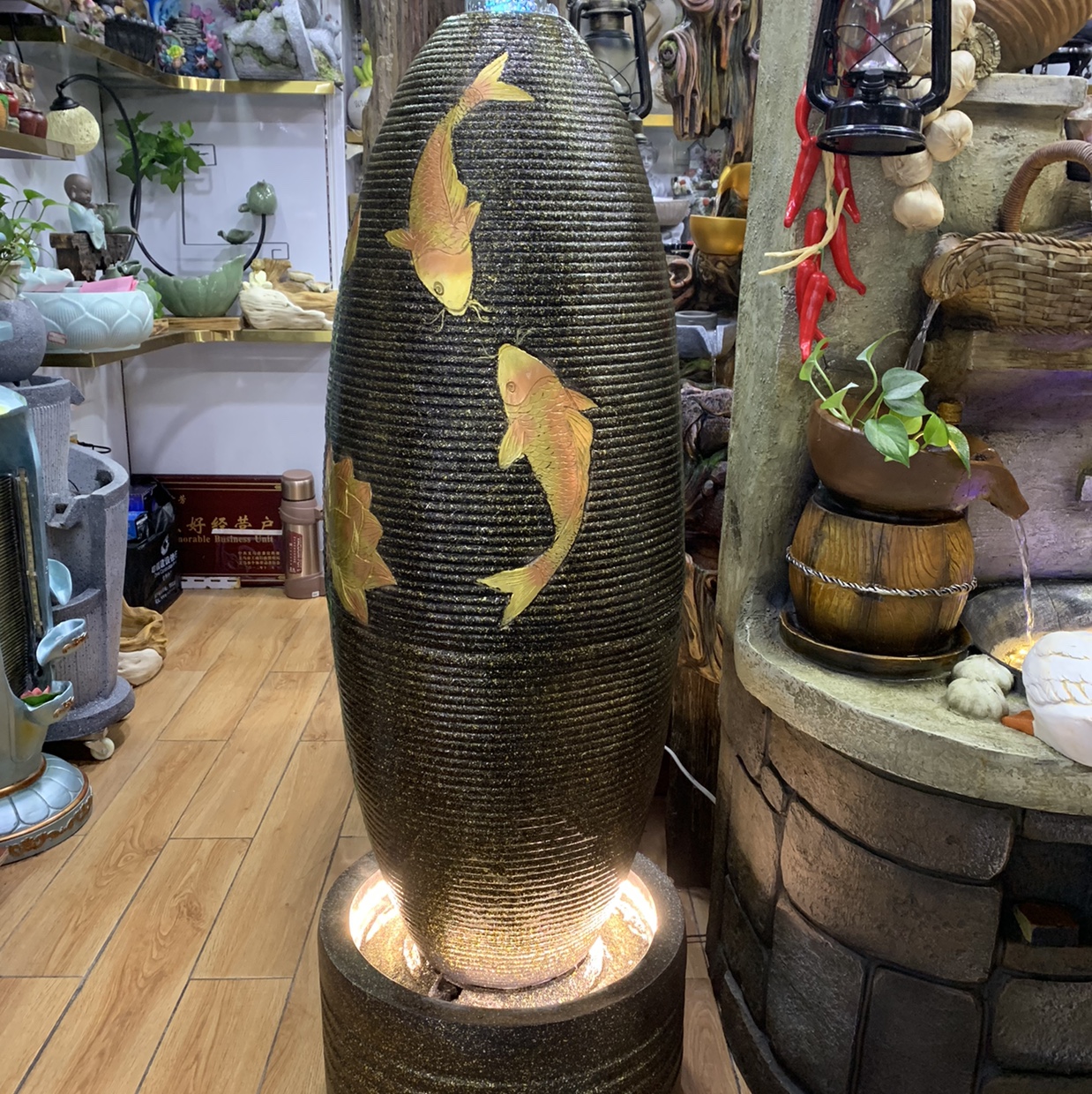 European-style fish water fountain office living room furniture decoration transfer Feng shui wheel ball fortune bonsai humidifier thumbnail