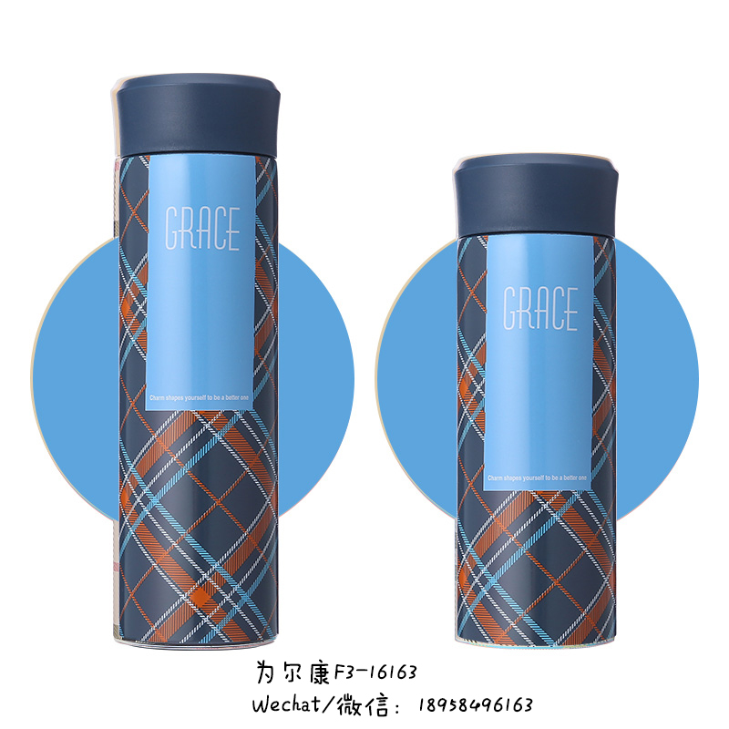 多彩格纹保温杯真空杯休闲杯450ml详情图6