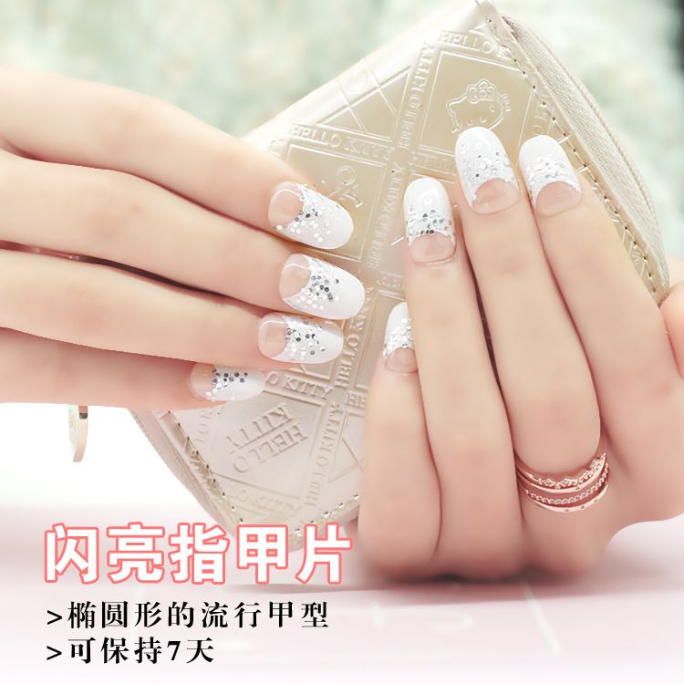 Nail slice Nails fake finished nail set Nail ornaments white sequins on commission support OEM Specification drawing