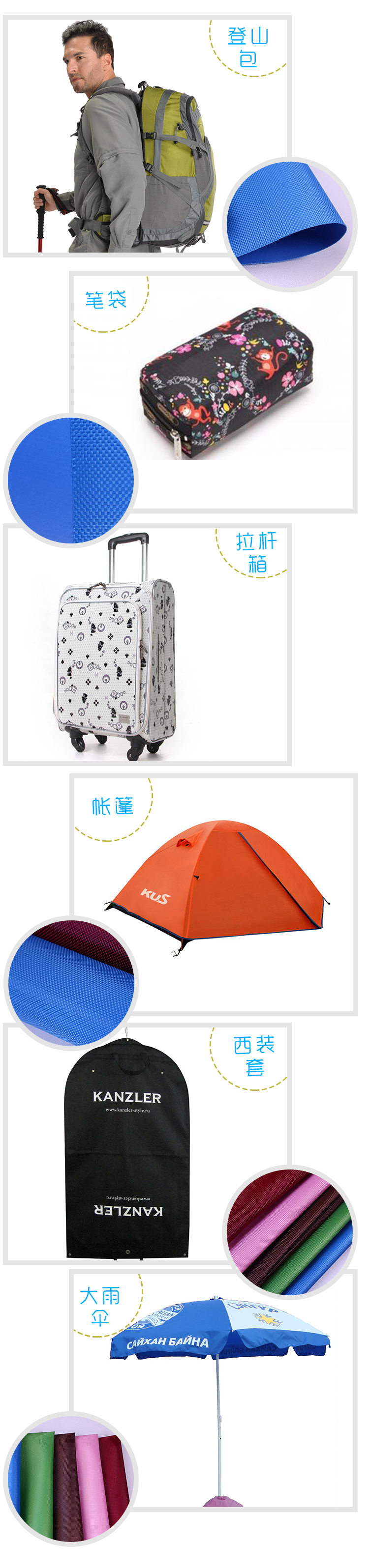 1680D single-strand PVC calendered waterproof Oxford fabric for luggage, wardrobes, computer bags and strollers can be customized according to samples detail image 5