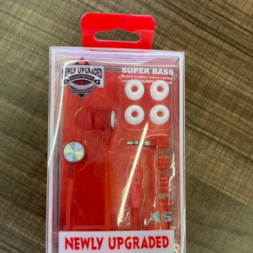 A5 flat wire headphones with microphone details Picture