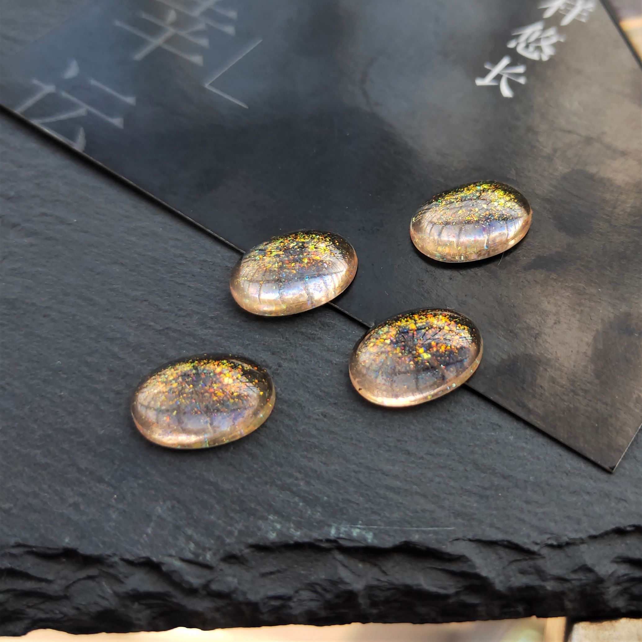 Best-selling handmade diy ancient-style hairpin accessory materials: resin imitation stone iridic inlaid oval gold powder ring undefined