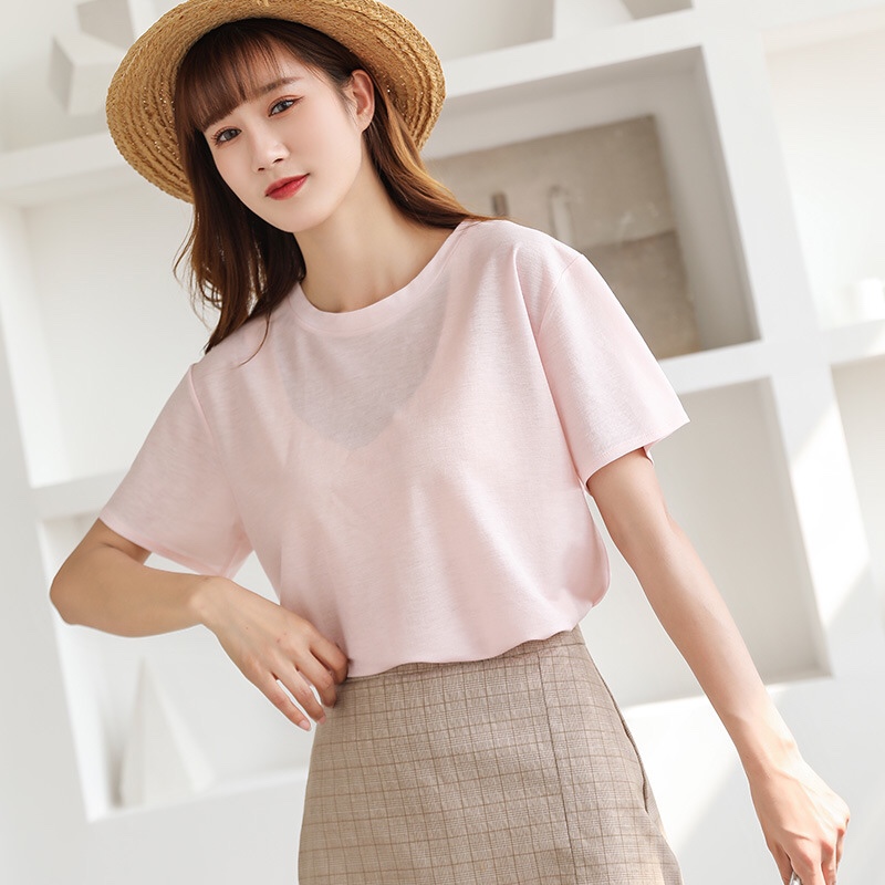 夏季女士T恤 韩版纯色亮丝短袖凉凉装冰丝女装产品图