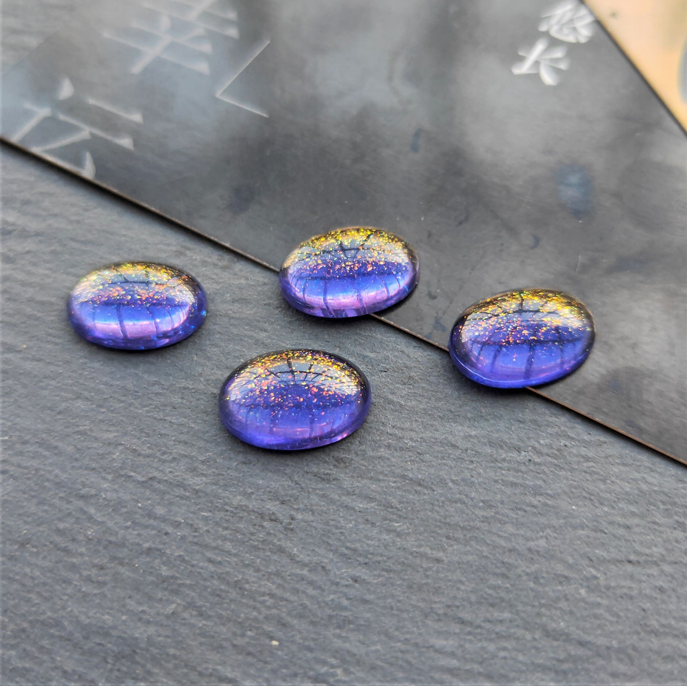 Best-selling handmade diy ancient-style hairpin accessory materials: resin imitation stone iridic inlaid oval gold powder ring Item Picture