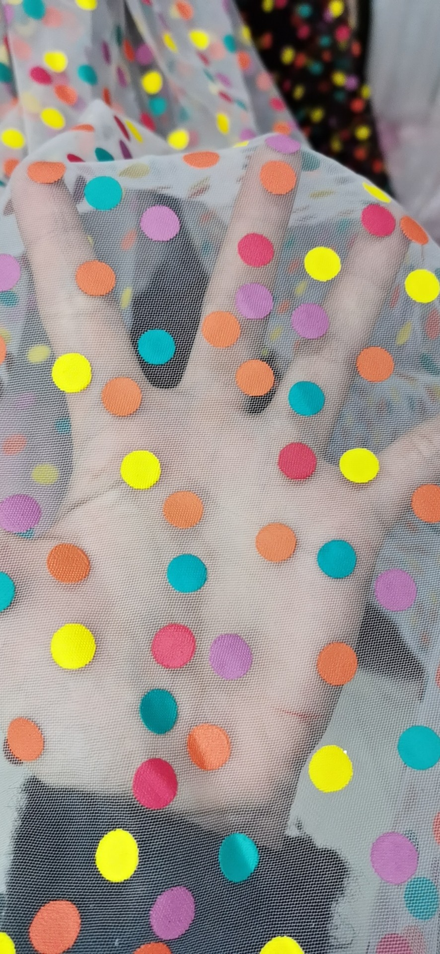 Rainbow dot mesh fabric for jewelry and clothing, custom-made available Application Scenario