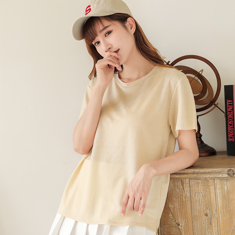 夏季女士T恤 韩版纯色亮丝短袖凉凉装冰丝女装细节图