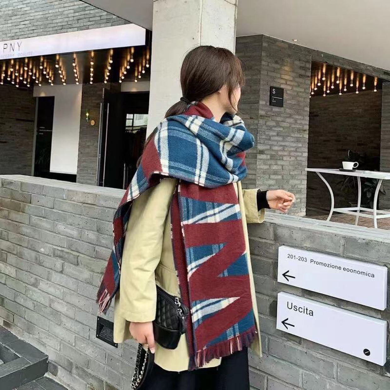 Autumn Winter 2020 Korean Fashion Letter Pattern Printed Shawls Fashion Fringe Long Warm Scarf Women Specification drawing
