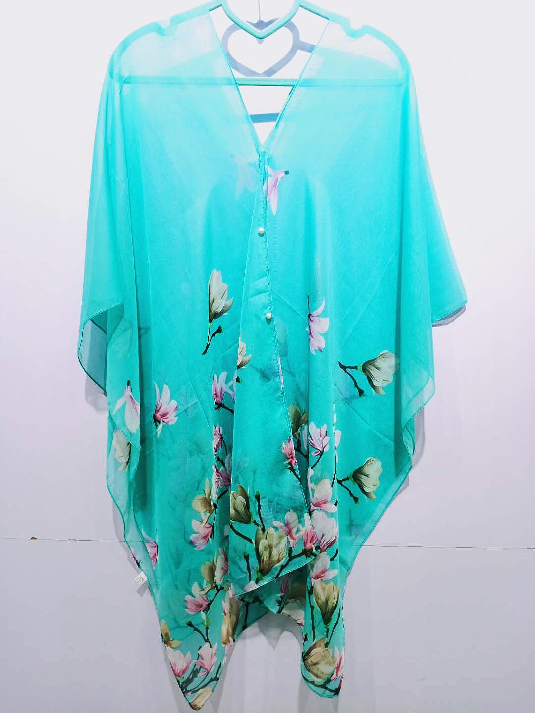 Yiwu good bikini outside with smock chiffon fabric printing sun-protective clothing swimsuit with summer pearl buckle towel