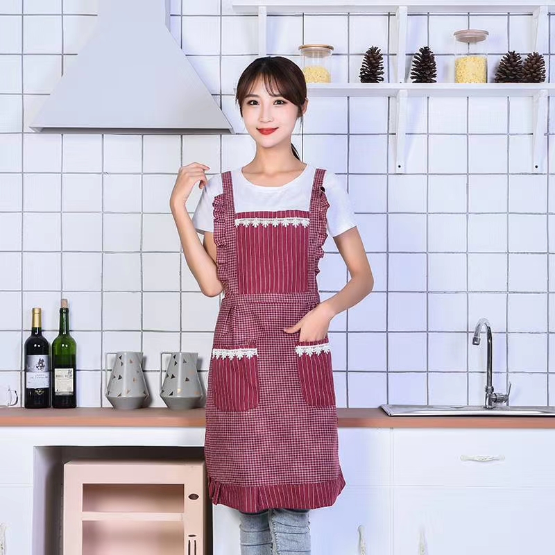 方格棉布公主围裙