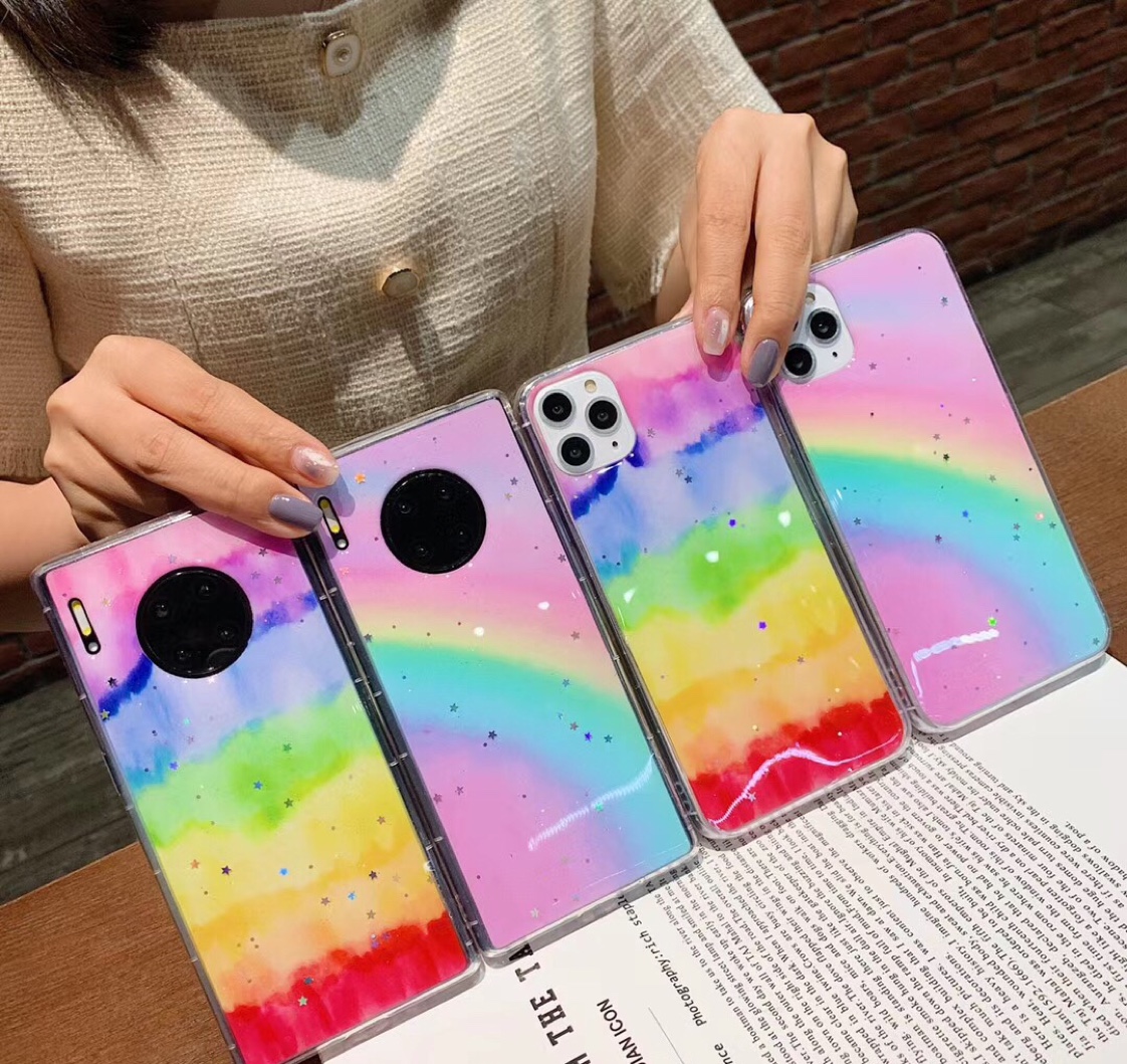 彩虹渐变 滴胶手机壳 ins风 抖音爆款 华为P30
