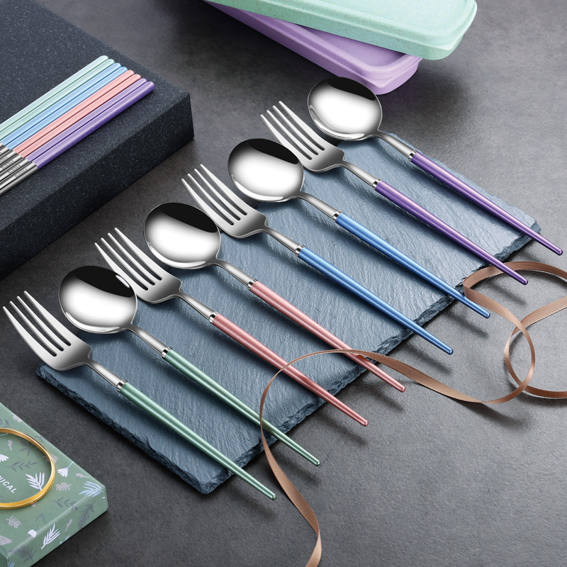 Antibacterial 304 stainless steel tableware set, chopsticks, spoons, forks, single student, adult portable and cute storage box undefined