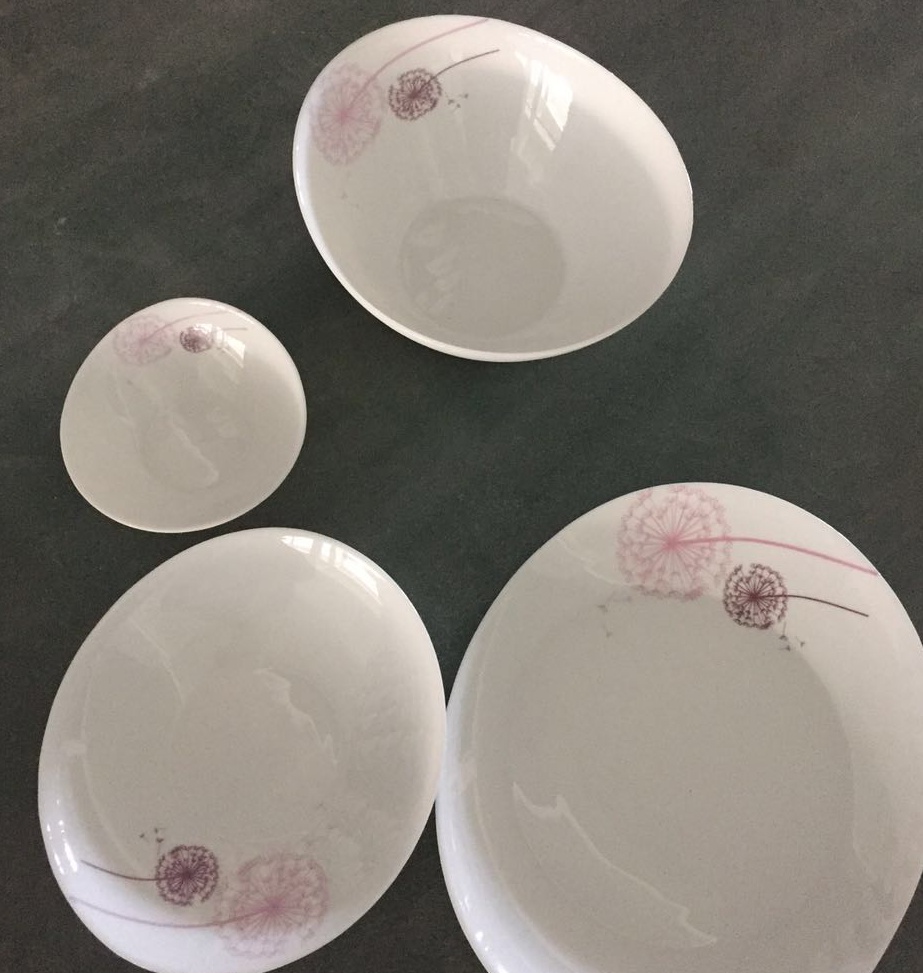 Yiwu Good Goods 27-head White Glass Tableware, White Jade Porcelain Green and Environmentally Friendly Tableware Gift set pic 3