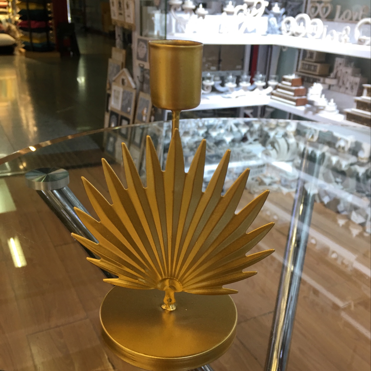 铁艺烛台银杏树叶摆件镀金铁艺烛台摆件工艺品