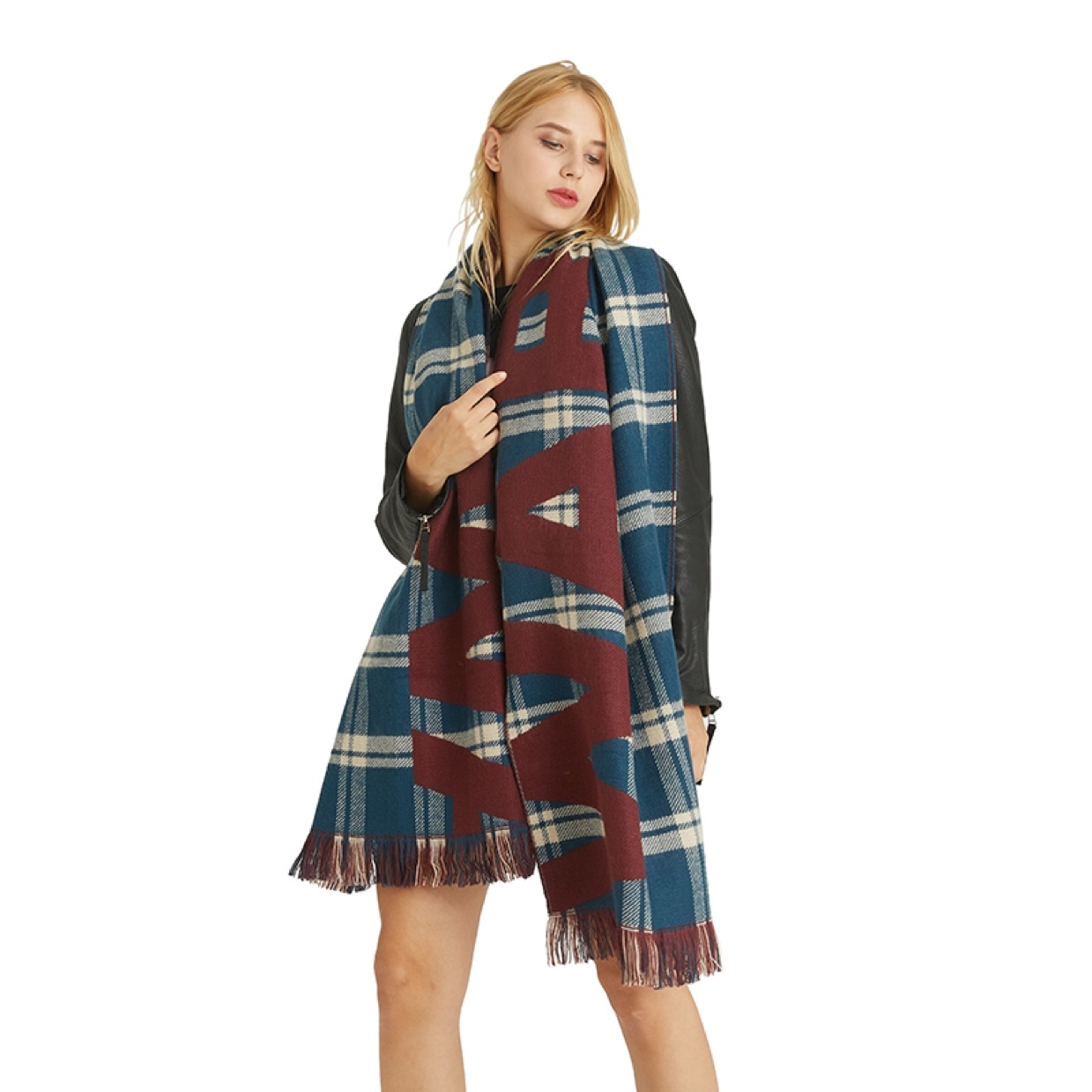 Autumn Winter 2020 Korean Fashion Letter Pattern Printed Shawls Fashion Fringe Long Warm Scarf Women Application Scenario
