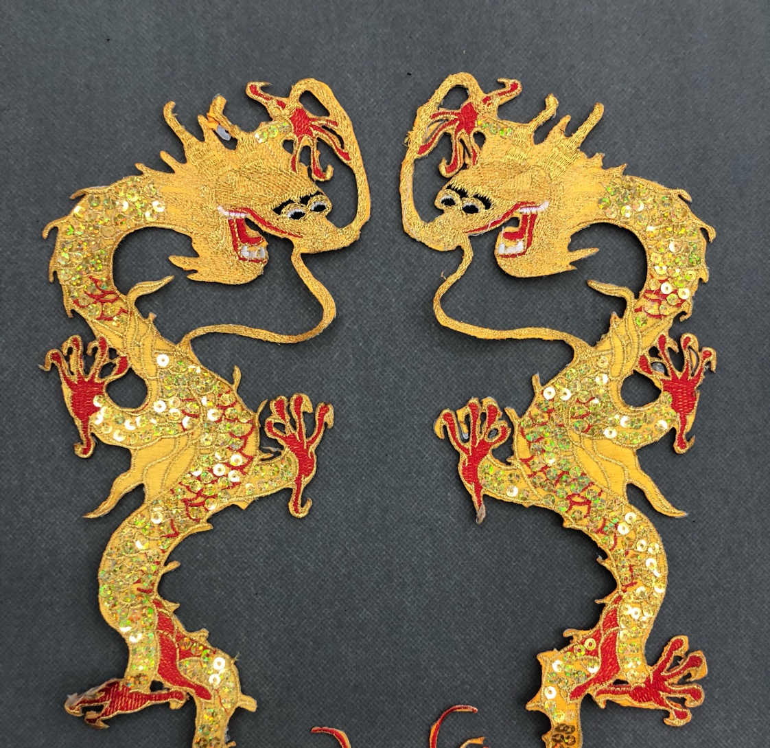 亮片龙刺绣布贴 亮片龙刺绣带背胶熨烫刺绣布贴 民族风龙凤产品图