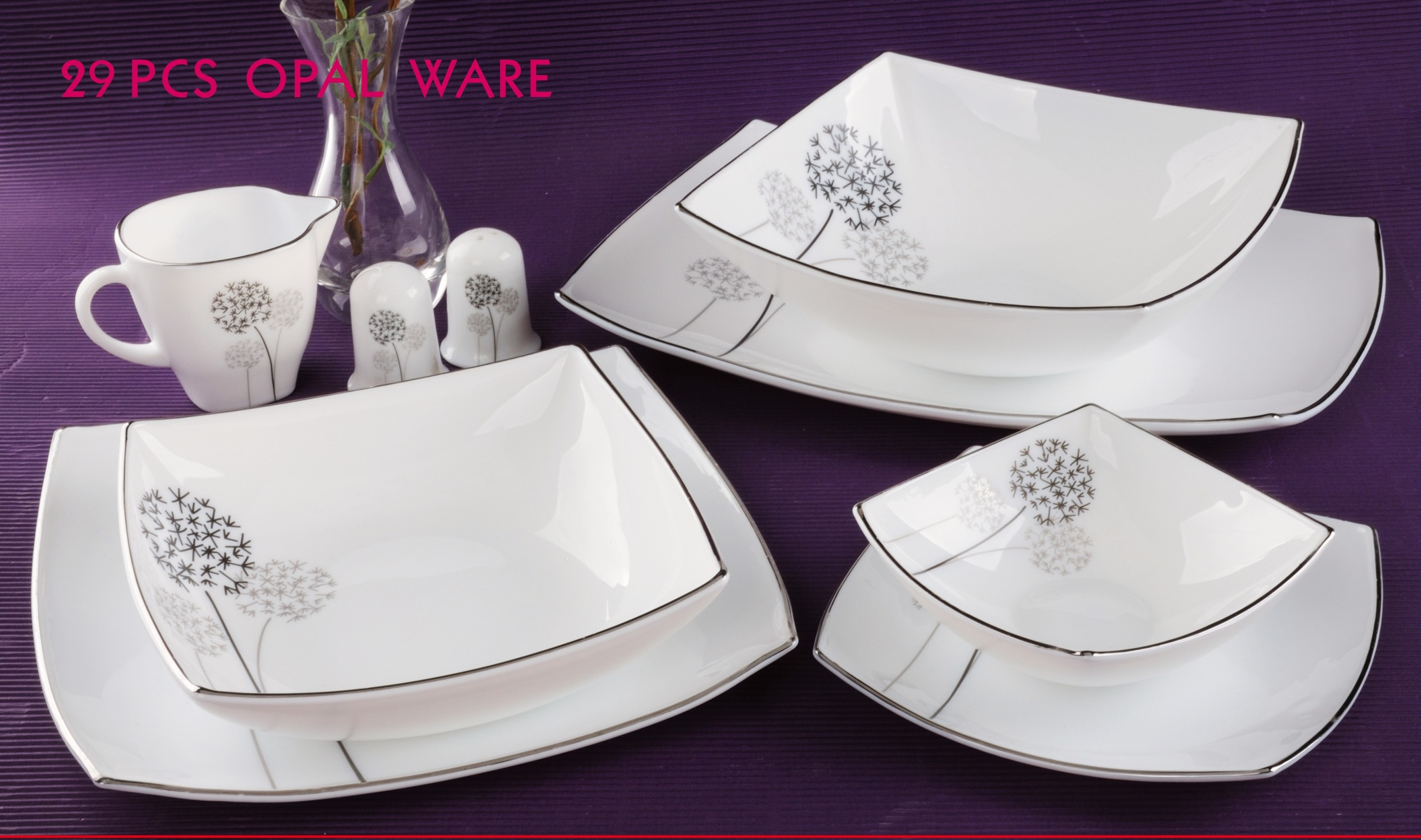 Yiwu Quality goods 29-head milky white glass tableware, including bowls, plates and plates, available with gold edges or baked flower patterns, as gifts for home use pic 1