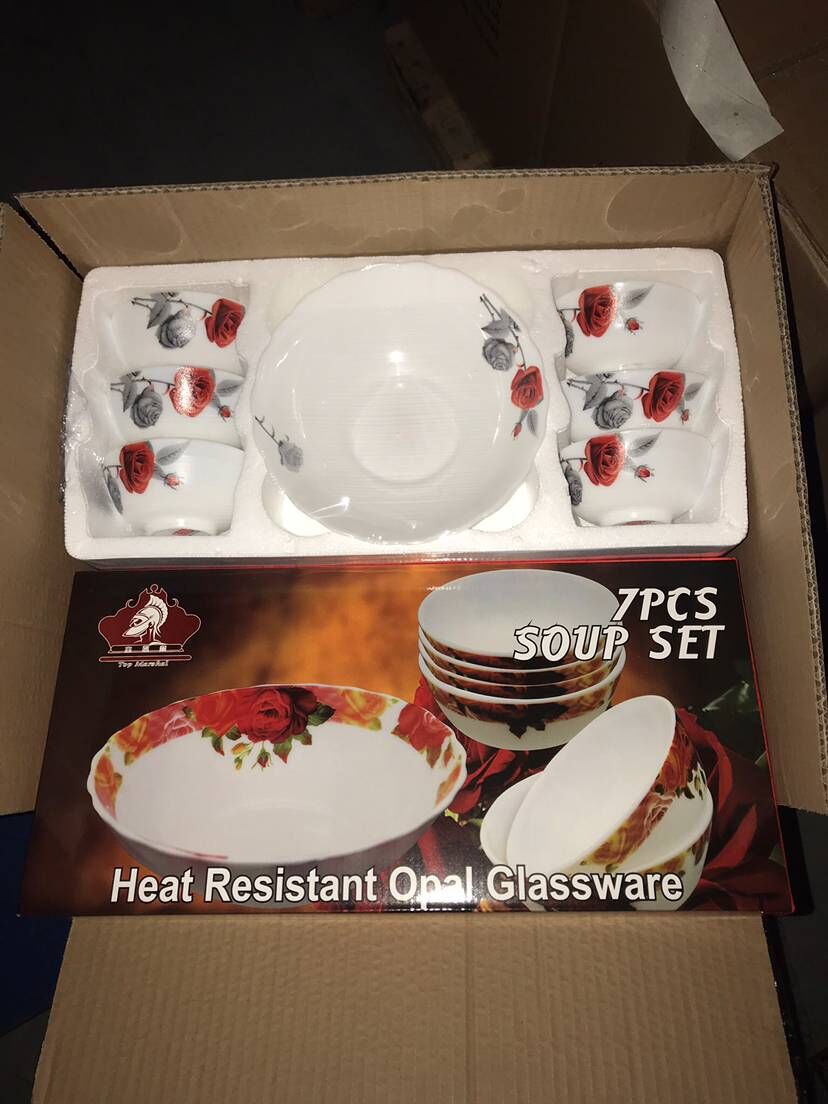 Yiwu Good Goods 7PCS SOUP SET Glass Tableware Opalescent Glass Seven-head Tableware Set detail image 3